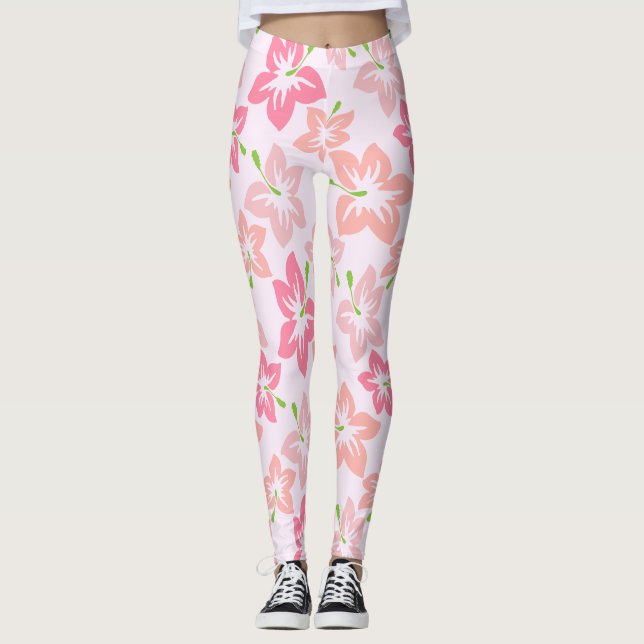 Pink Hibiscus, Pink Flowers, Pattern Of Flowers Leggings (Front)
