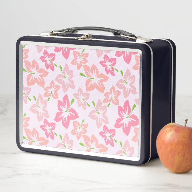 Pink Hibiscus, Pink Flowers, Pattern Of Flowers Metal Lunch Box (In Situ)