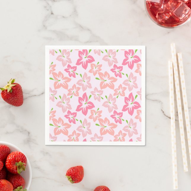 Pink Hibiscus, Pink Flowers, Pattern Of Flowers Napkin (Insitu)