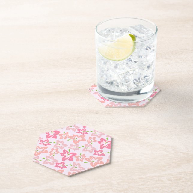 Pink Hibiscus, Pink Flowers, Pattern Of Flowers Paper Coaster (Insitu)