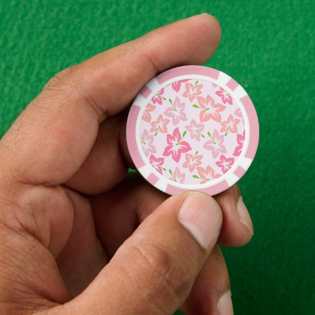 Pink Hibiscus, Pink Flowers, Pattern Of Flowers Poker Chips (Hand)