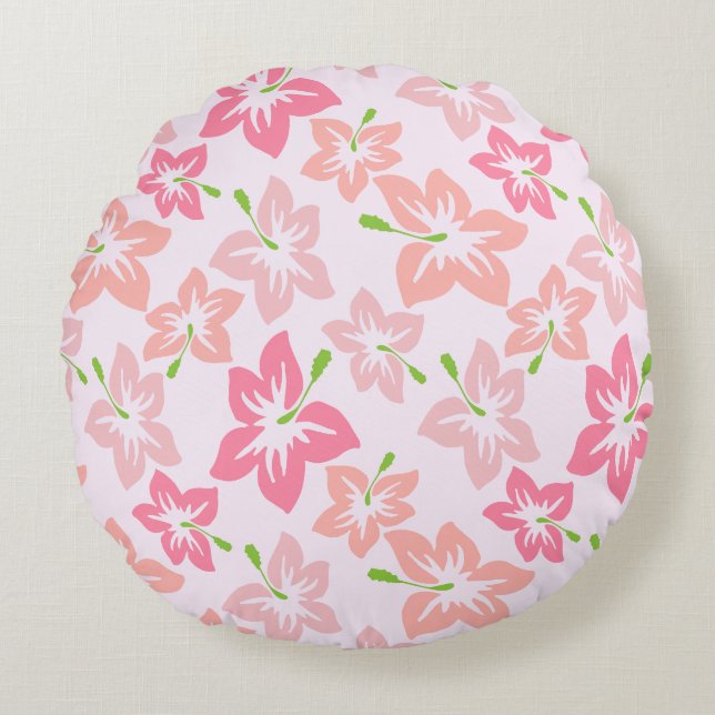 Pink Hibiscus, Pink Flowers, Pattern Of Flowers Round Cushion (Front)