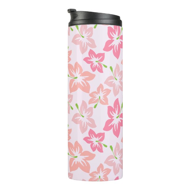 Pink Hibiscus, Pink Flowers, Pattern Of Flowers Thermal Tumbler (Rotated Right)
