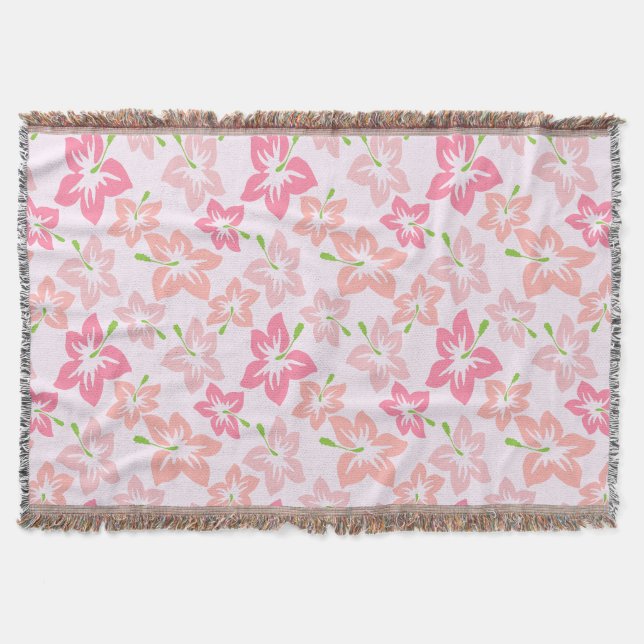 Pink Hibiscus, Pink Flowers, Pattern Of Flowers Throw Blanket (Front)