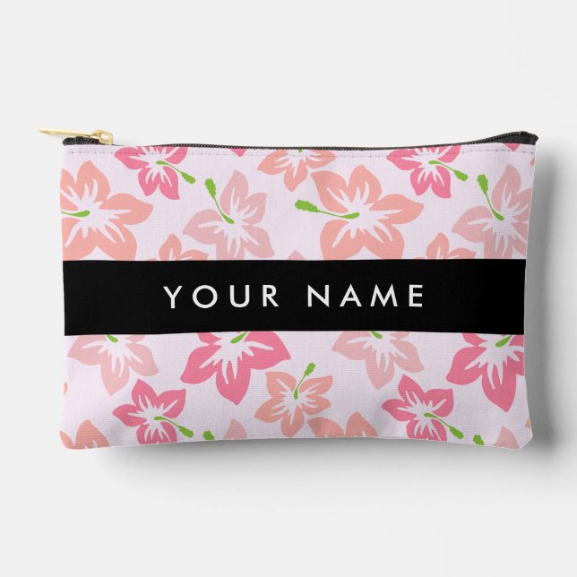 Pink Hibiscus, Pink Flowers, Your Name Accessory Pouch (Front)