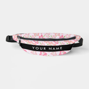 Pink Hibiscus, Pink Flowers, Your Name Bum Bags