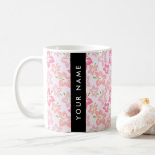 Pink Hibiscus, Pink Flowers, Your Name Coffee Mug