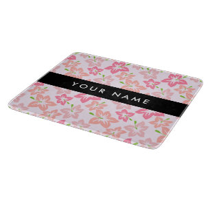 Pink Hibiscus, Pink Flowers, Your Name Cutting Board