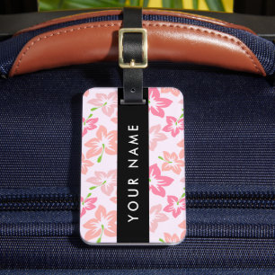 Pink Hibiscus, Pink Flowers, Your Name Luggage Tag