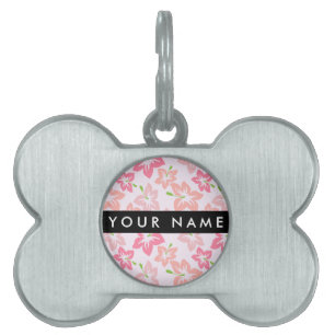 Pink Hibiscus, Pink Flowers, Your Name Pet ID Tag