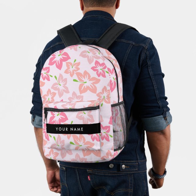 Pink Hibiscus, Pink Flowers, Your Name Printed Backpack (Insitu (Model))
