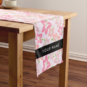 Pink Hibiscus, Pink Flowers, Your Name Short Table Runner