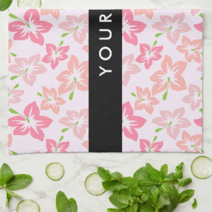 Pink Hibiscus, Pink Flowers, Your Name Tea Towel