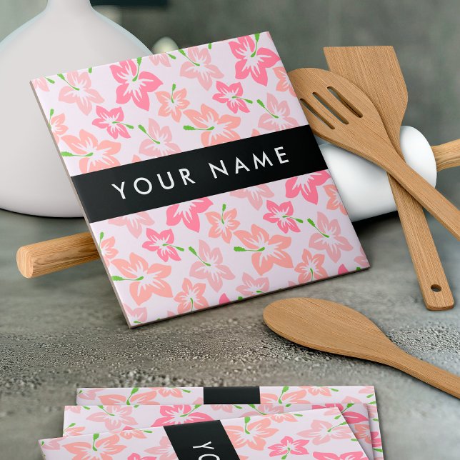 Pink Hibiscus, Pink Flowers, Your Name Tile (Creator Uploaded)