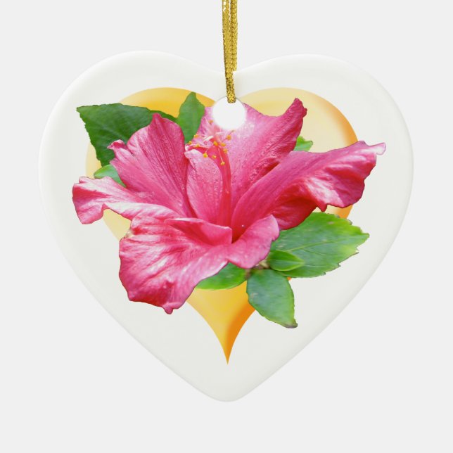 Pink Hibiscus Queen Heart Ornament (Front)