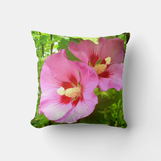 Pink Hibiscus Throw Cushion (Front)