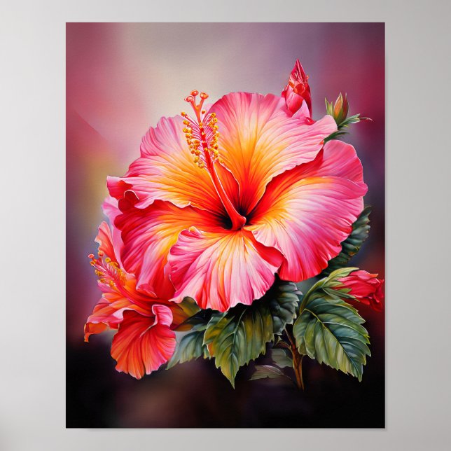 Pink Hibiscus Tropical Floral Wall Art (Front)