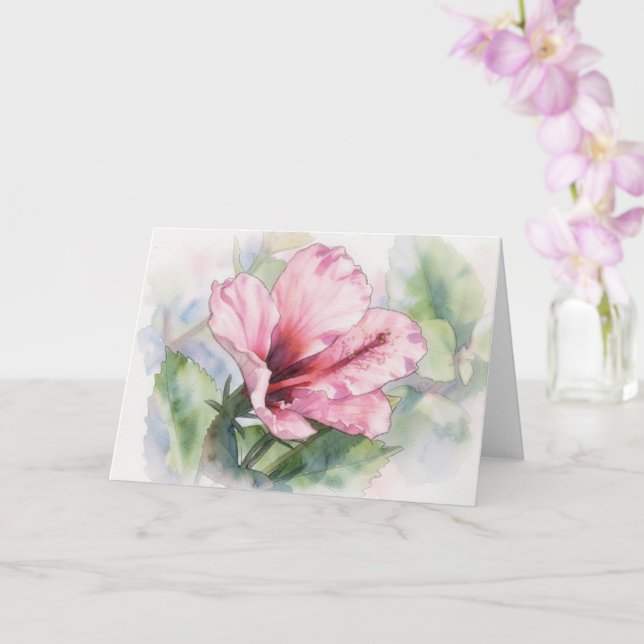 Pink Hibiscus Tropical Flower Art Note Card (Orchid)