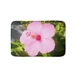 Pink Hibiscus Tropical Flower Bath Mat