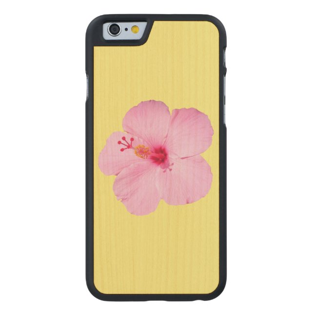 Pink Hibiscus Tropical Flower Carved Wood iPhone Case (Back)