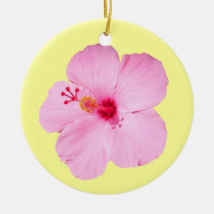 Pink Hibiscus Tropical Flower Ceramic Tree Decoration