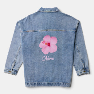 Pink Hibiscus Tropical Flower Denim Jacket