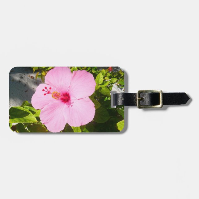 Pink Hibiscus Tropical Flower Luggage Tag (Front Horizontal)