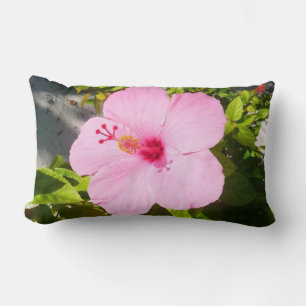 Pink Hibiscus Tropical Flower Lumbar Cushion