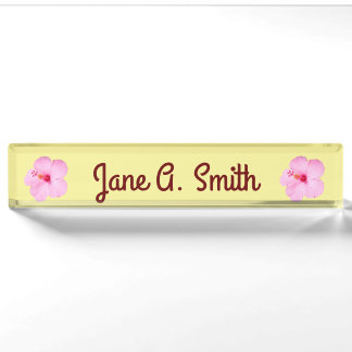 Pink Hibiscus Tropical Flower Nameplate