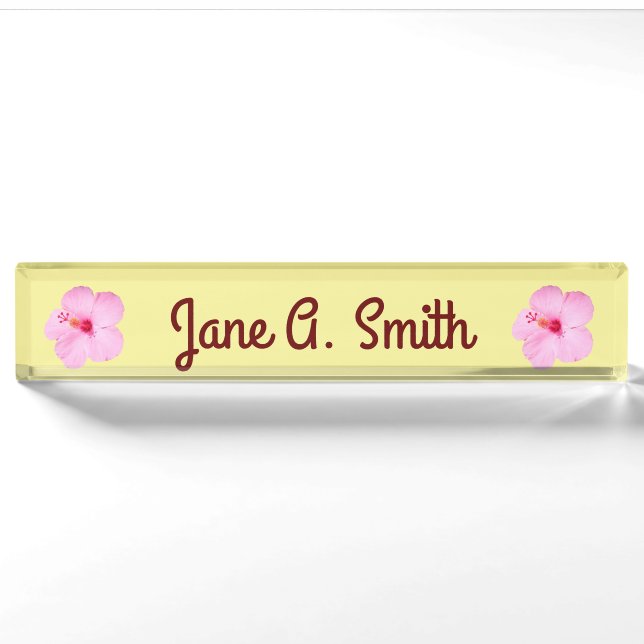 Pink Hibiscus Tropical Flower Nameplate (Front)