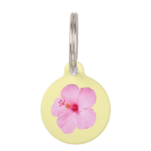 Pink Hibiscus Tropical Flower Pet Tag (Front)