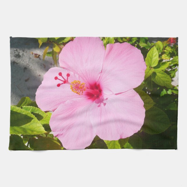 Pink Hibiscus Tropical Flower Tea Towel (Horizontal)