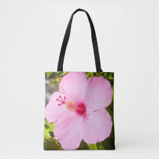 Pink Hibiscus Tropical Flower Tote Bag