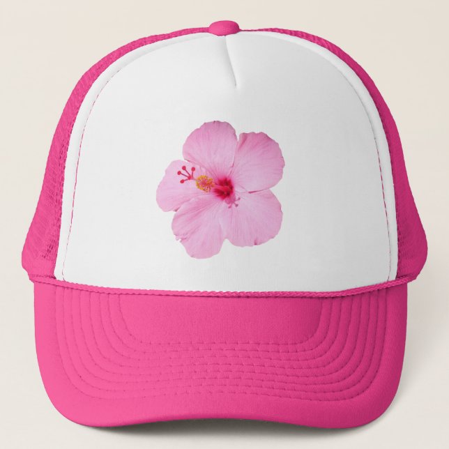 Pink Hibiscus Tropical Flower Trucker Hat (Front)