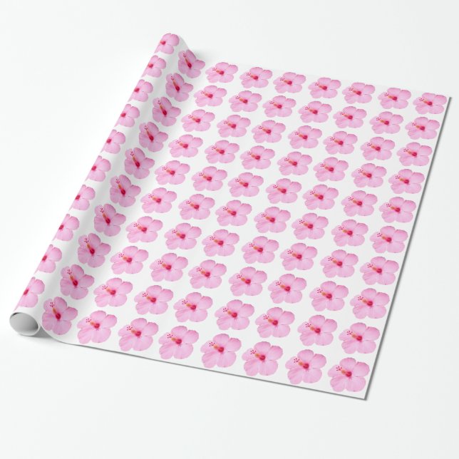 Pink Hibiscus Tropical Flower Wrapping Paper (Unrolled)