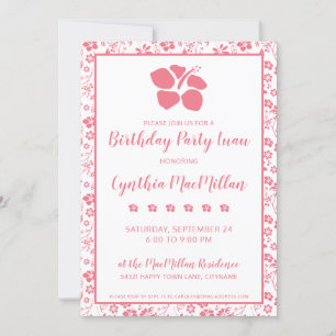 Pink Hibiscus Tropical Flowers Birthday Invitation
