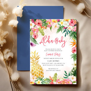 Pink Hibiscus Tropical Hawaiian Baby Shower Invitation