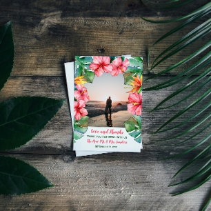 Pink Hibiscus Tropical Photo Wedding Thank You 