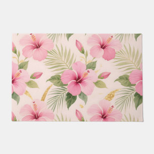 Pink Hibiscus Tropical Seamless Pattern Doormat