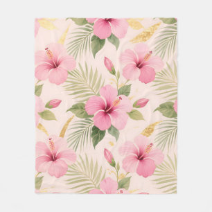 Pink Hibiscus Tropical Seamless Pattern Fleece Blanket
