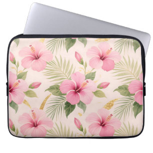 Pink Hibiscus Tropical Seamless Pattern Laptop Sleeve