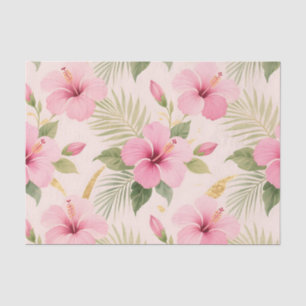 Pink Hibiscus Tropical Seamless Pattern Tissue Paper