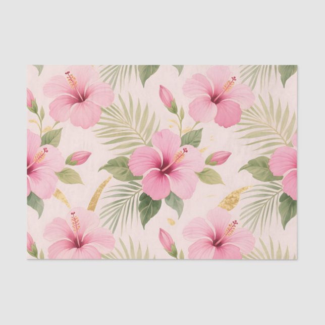 Pink Hibiscus Tropical Seamless Pattern Tissue Paper (Front)