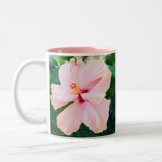 Pink Hibiscus Two-Tone Coffee Mug (Left)
