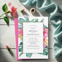 Pink Hibiscus Watercolor 60th Birthday Invites
