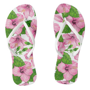 Pink hibiscus watercolor pattern jandals