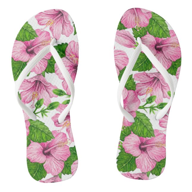 Pink hibiscus watercolor pattern jandals (Footbed)