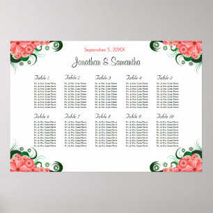 Pink Hibiscus Wedding 10 Tables Seating Charts