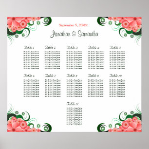 Pink Hibiscus Wedding 11 Tables Seating Charts