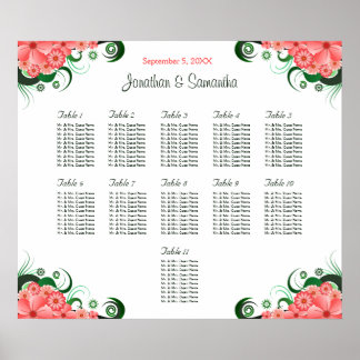 Pink Hibiscus Wedding 11 Tables Seating Charts